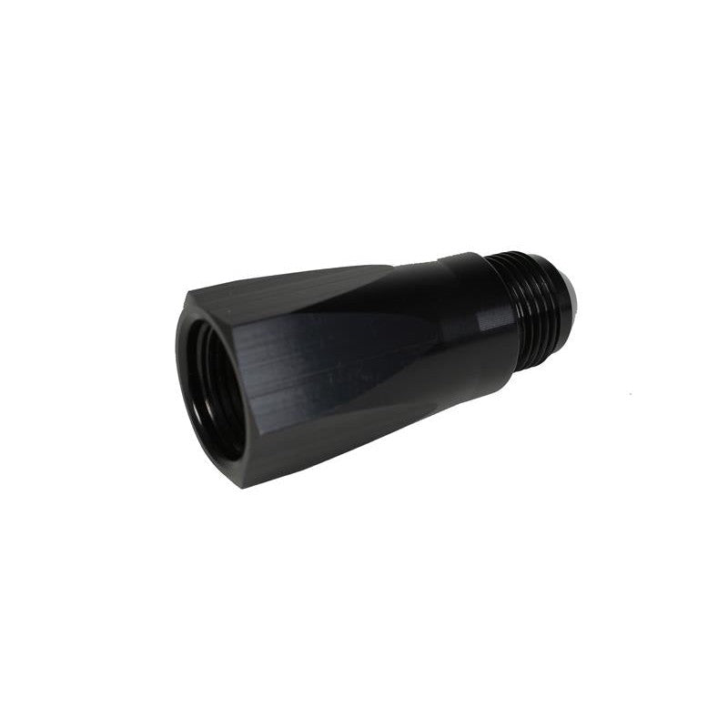 Aeromotive 15107 black anodized billet aluminum in-line check valve showing male -10 AN and female ORB-10 ports.