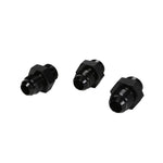 Three Aeromotive 15108 black anodized 6061 T6 aluminum ORB-06 to AN-06 male flare regulator fittings