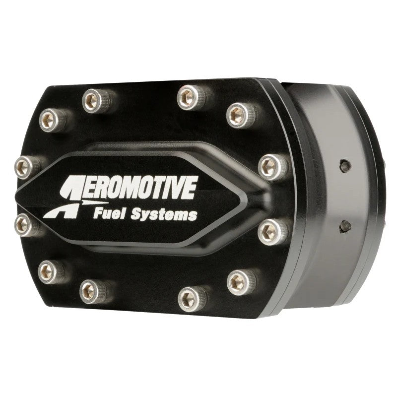 Aeromotive spur gear fuel pump with hard-coat anodized body and 3/8 inch hex drive shaft.