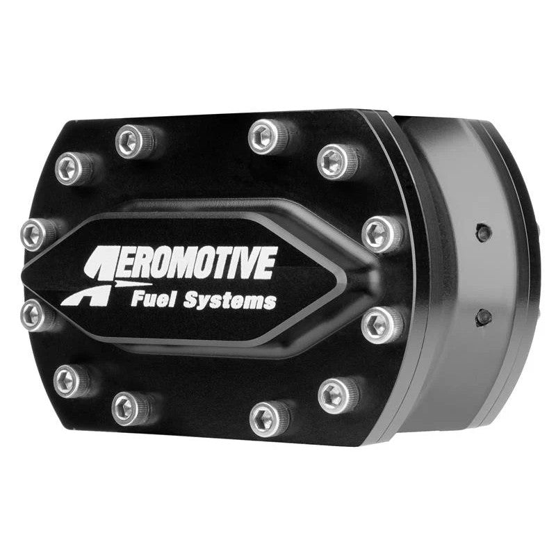 Aeromotive 11736 spur gear fuel pump mounting adapter with 3-bolt and 4-bolt flange mounting patterns.