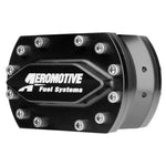 Aeromotive 11736 spur gear fuel pump mounting adapter with 3-bolt and 4-bolt flange mounting patterns.