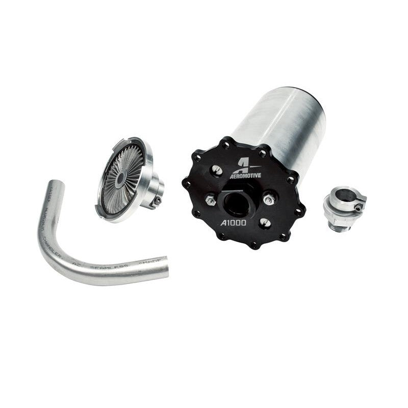 Aeromotive 18668 Universal Stealth fuel system assembly featuring an A1000 pump and billet aluminum mounting plate.