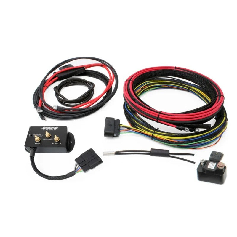 Aeromotive VaporWorx ReturnX Pulse Width Modulation fuel pump controller module with wiring harness for dual-pump NA setups.