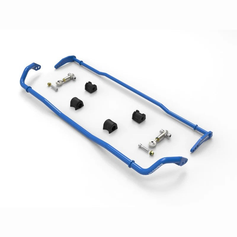 aFe CONTROL blue front and rear adjustable sway bars with adjustable end links and polyurethane bushings.