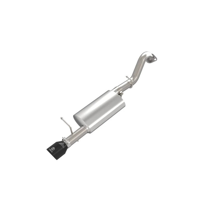aFe Takeda 2.5-inch 304 stainless steel axle-back exhaust system for 2014-2019 Toyota Corolla with 4-inch black tip.