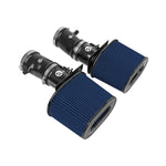 aFe Track Series dual air filters with carbon fiber tops and silicone couplers for Audi R8 and Lamborghini Huracan V10