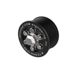 Black hard-anodized aFe POWER 2.85 inch supercharger pulley with 17-4 stainless steel hub and mounting hardware.