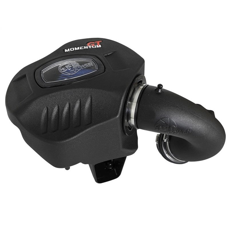 aFe Power Momentum GT intake system with black rotomolded housing, clear sight window, and blue Pro 5R air filter.