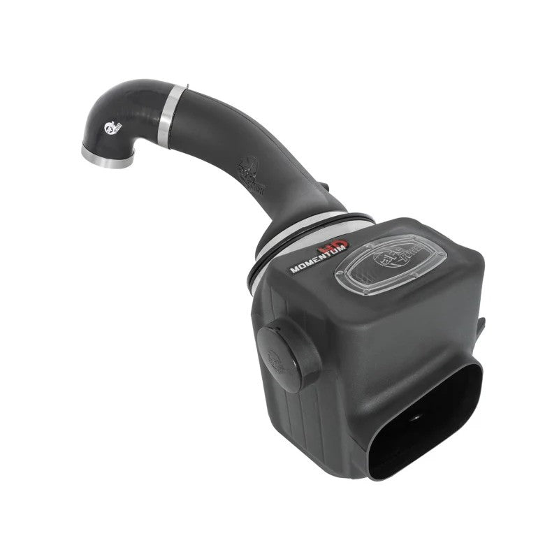 aFe Momentum HD sealed intake system with black roto-molded housing and white Pro DRY S filter for Nissan Titan XD.