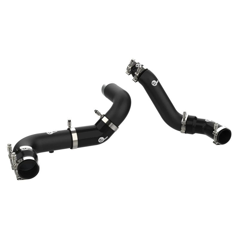 aFe Power BladeRunner wrinkle black 3-inch aluminum charge pipe kit with blue silicone couplers and T-bolt clamps