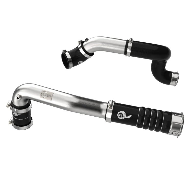 Mandrel-bent 304 stainless steel hot and cold charge pipes with 5-ply silicone couplings and SmartSeal clamps.