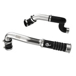 Mandrel-bent 304 stainless steel hot and cold charge pipes with 5-ply silicone couplings and SmartSeal clamps.