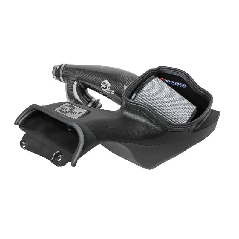 aFe Power Track Series carbon fiber cold air intake system with dual Pro DRY S filters and black XLPE open-element housing