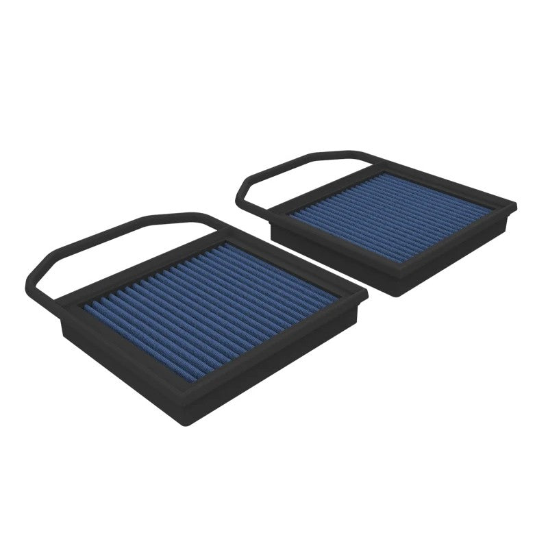 Pair of aFe POWER Magnum FLOW Pro 5R performance air filters featuring blue oiled cotton media and polyurethane frames.