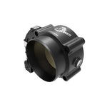 Black anodized 85mm billet 6061-T6 aluminum throttle body with brass plate and laser-etched aFe Power logo.