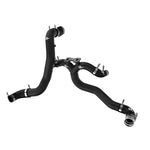 aFe Power BladeRunner wrinkle black aluminum charge pipe kit with blue silicone couplers and T-bolt clamps.
