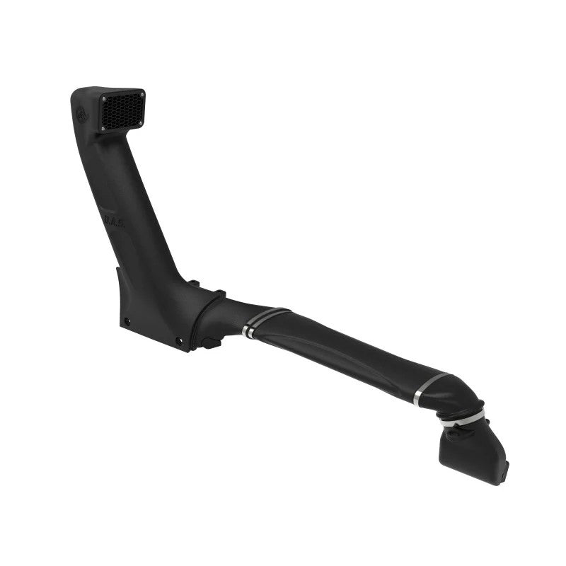 aFe POWER 55-21001 Dynamic Air Scoop Snorkel with interchangeable aluminum bezel on a Jeep cowl