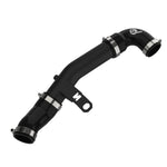 aFe POWER BladeRunner wrinkle black 2.5 inch aluminum hot charge pipe with blue 5-ply silicone couplings and clamps