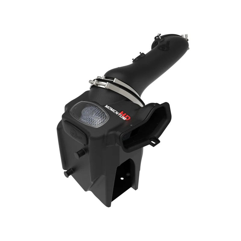 aFe Power Momentum HD cold air intake with black XLPE housing and 10-layer Pro 10R filter for Ford 6.7L Power Stroke.