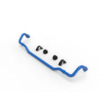 Blue powder-coated aFe CONTROL 3-way adjustable rear sway bar with black billet aluminum brackets and hardware.