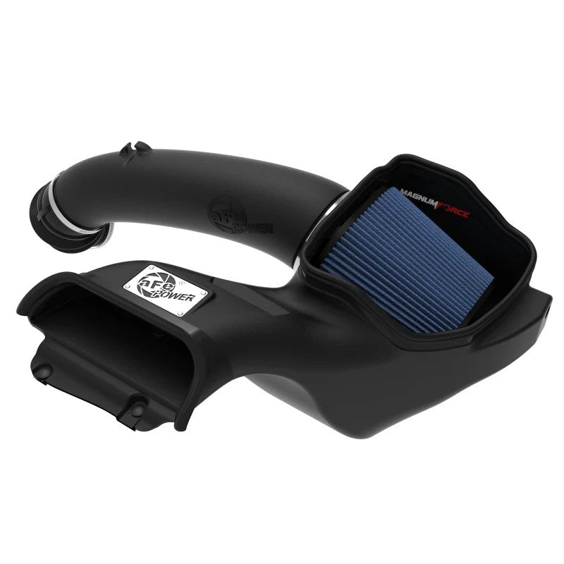 aFe Magnum FORCE Stage-2 Intake with black XLPE housing and blue Pro 5R filter for 2021-2025 Ford F-150 5.0L V8