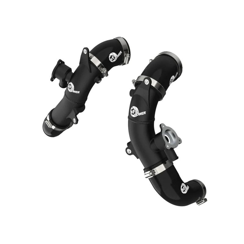 Wrinkle black powder-coated 2.5-inch aluminum hot charge pipe with 5-ply silicone couplers and SmartSeal clamps.