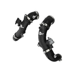 Wrinkle black powder-coated 2.5-inch aluminum hot charge pipe with 5-ply silicone couplers and SmartSeal clamps.