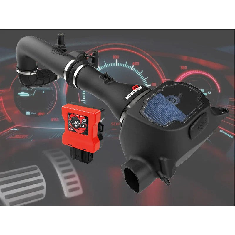 aFe Power Momentum GT cold air intake with Pro 5R filter and Pedal 2 Metal Bluetooth throttle enhancer module