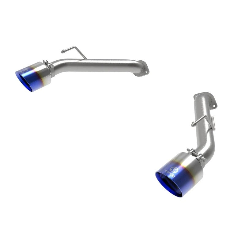 aFe Takeda axle-back exhaust system with 2.5-inch stainless steel tubing and 4.5-inch blue flame tips for 2023-2025 Nissan Z