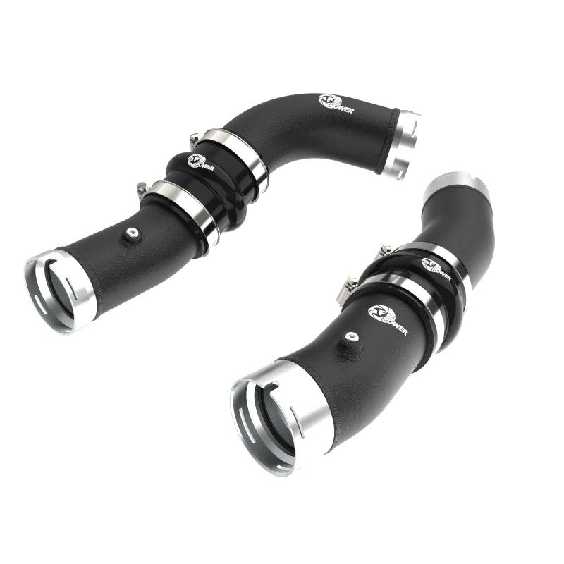 aFe BladeRunner wrinkle black mandrel-bent aluminum hot and cold charge pipe kit with blue silicone couplings and clamps