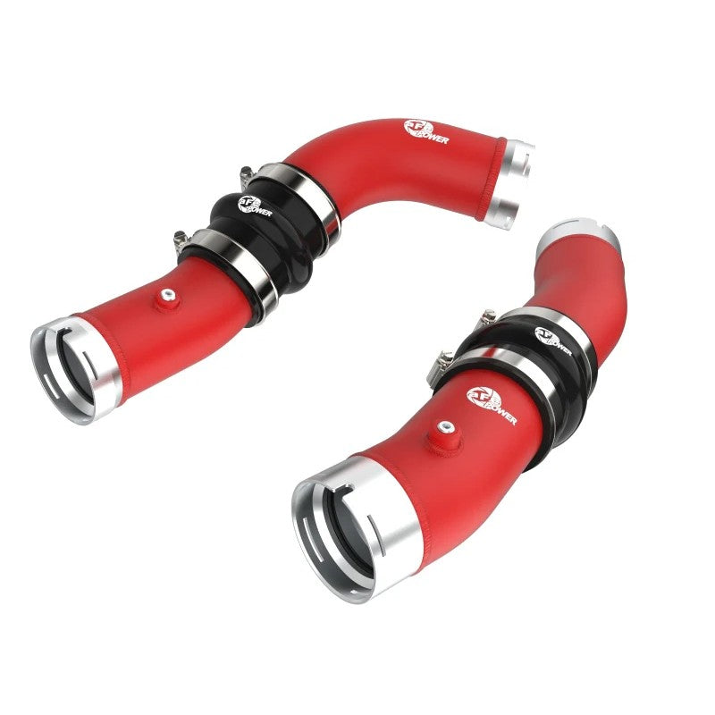 aFe POWER BladeRunner textured red aluminum hot and cold charge pipes with 5-ply silicone couplers and SmartSeal clamps