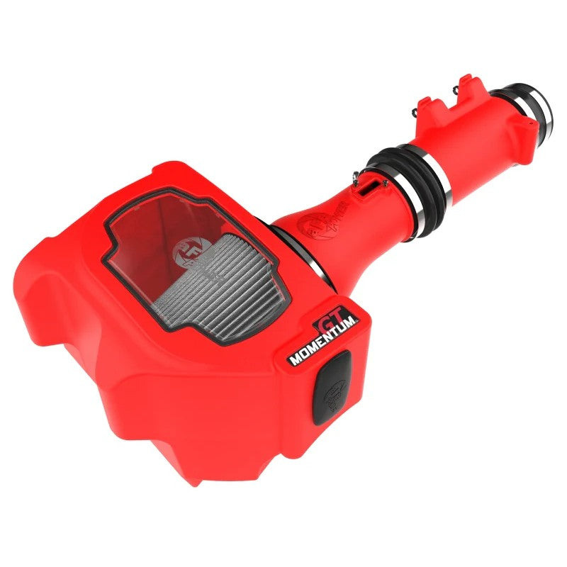 aFe Momentum GT Red Edition cold air intake system with red XLPE housing, sight window, and Pro Dry S air filter.