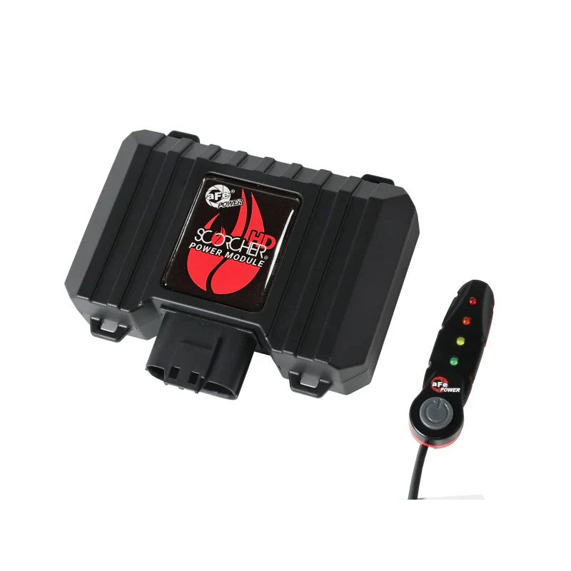 aFe POWER SCORCHER HD control module with wiring harness and in-cabin LED power adjustment switch