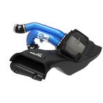 aFe Momentum XP Cold Air Intake system with blue powder-coated aluminum tubes and XLPE housing with clear sight window