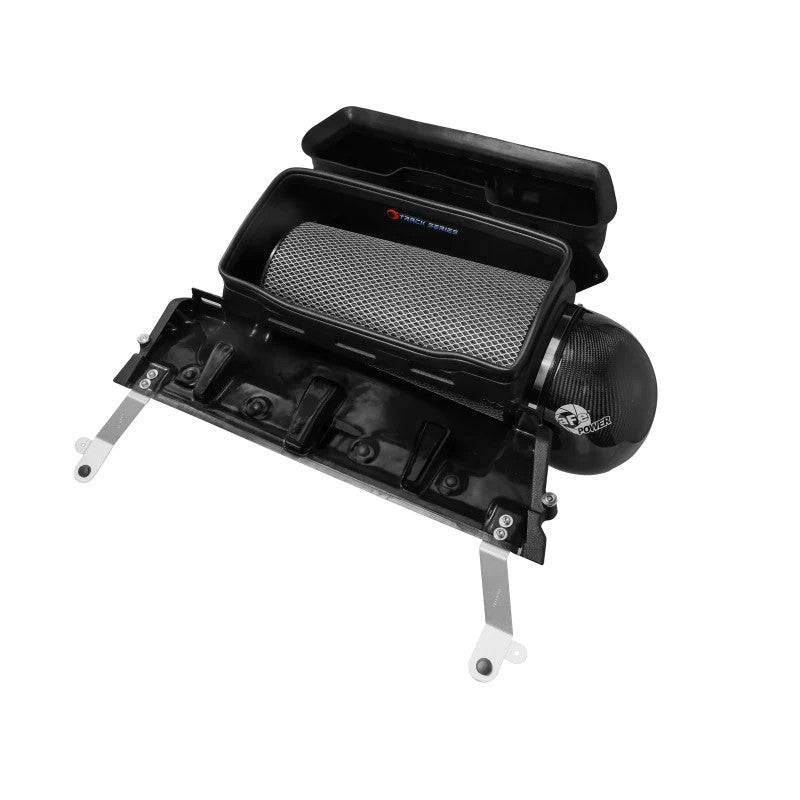 aFe Track Series carbon fiber intake system with large Pro 5R air filter and XLPE housing for Ram 1500 TRX.