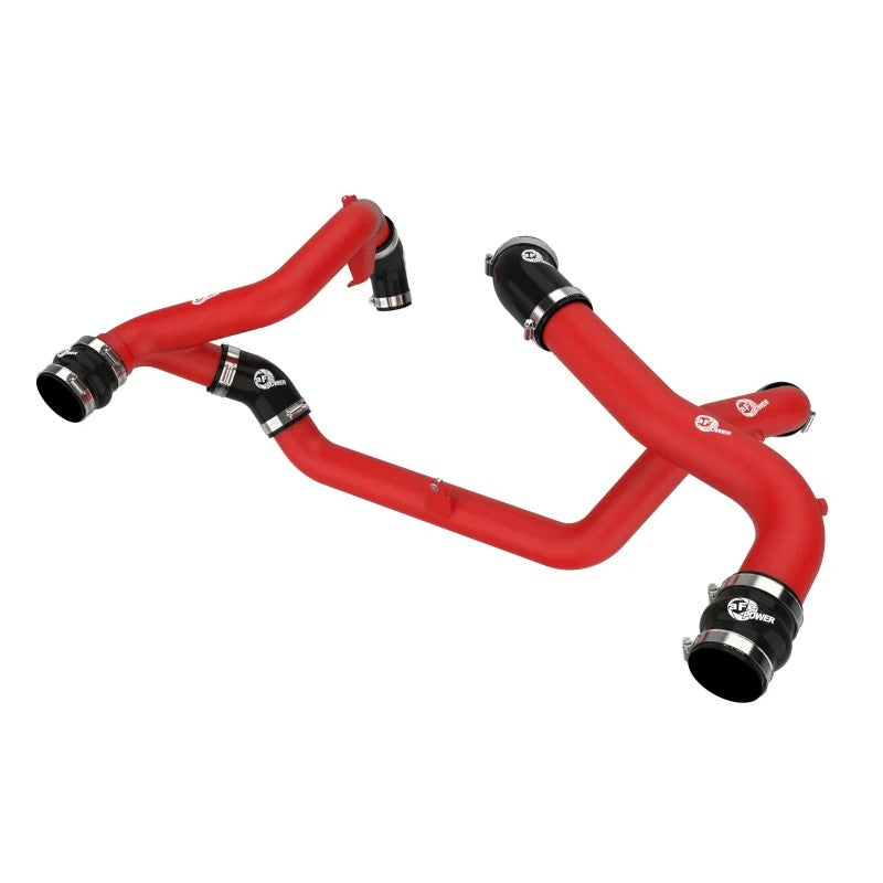 aFe POWER BladeRunner textured red aluminum hot and cold charge pipe kit with 5-ply silicone couplers and SmartSeal clamps.