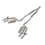aFe Gemini XV 304 stainless steel cat-back exhaust system for Kia Stinger with dual outlets and electronic valve motor.