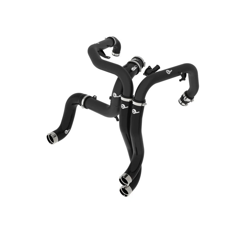 Wrinkle black aFe BladeRunner aluminum hot and cold charge pipes with silicone couplings and stainless steel clamps.