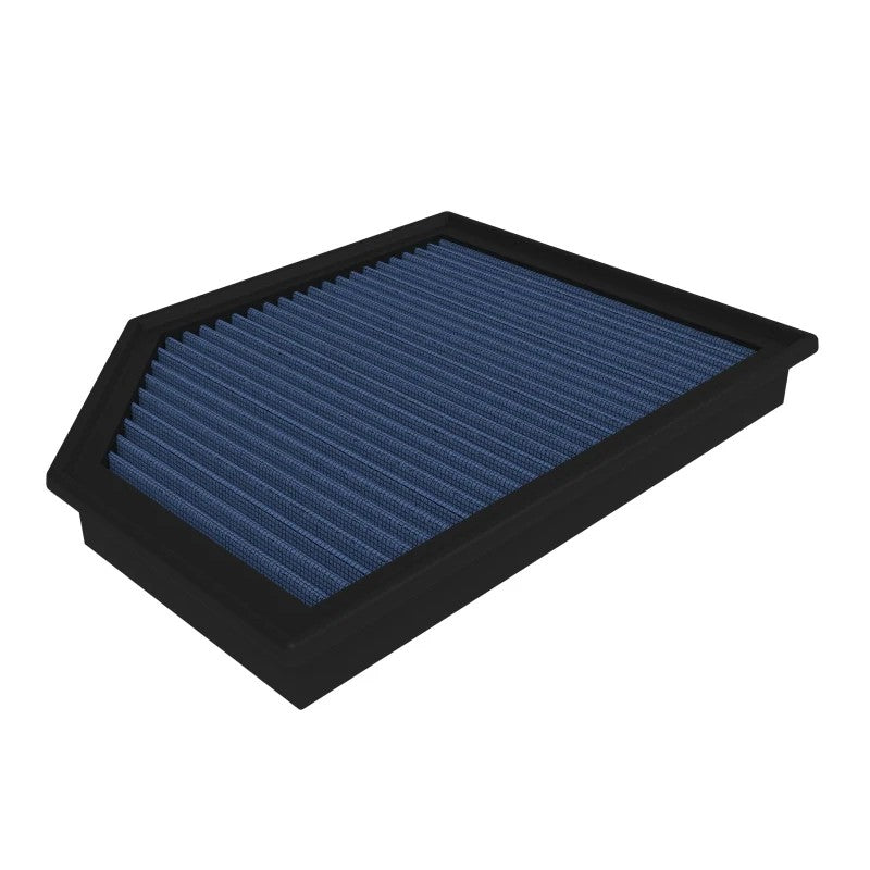 aFe Magnum FLOW Pro 5R replacement air filter with blue pleated media and black polyurethane frame.