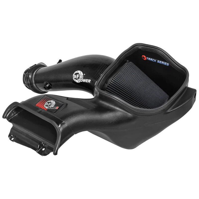 aFe POWER Track Series cold air intake with 100% carbon fiber tube and black Pro 5R filter for Ford F-150 Raptor.