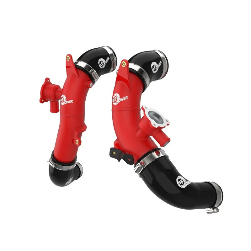aFe Power BladeRunner textured red 2.5 inch aluminum charge pipe with black silicone couplings and hose clamps