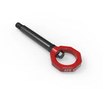 aFe Control red powder-coated 4130 steel tow hook with black zinc stem for 2023-2025 BMW M2