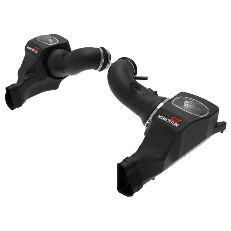 aFe Momentum GT cold air intake for 2024-2026 Ford Mustang V8-5.0L with black XLPE housing and dual Pro 5R filters
