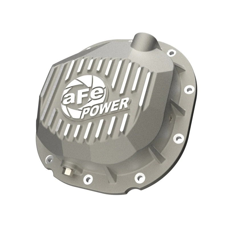 aFe POWER raw cast aluminum rear differential cover with machined cooling fins and magnetic drain plug for Ford 8.8 axles