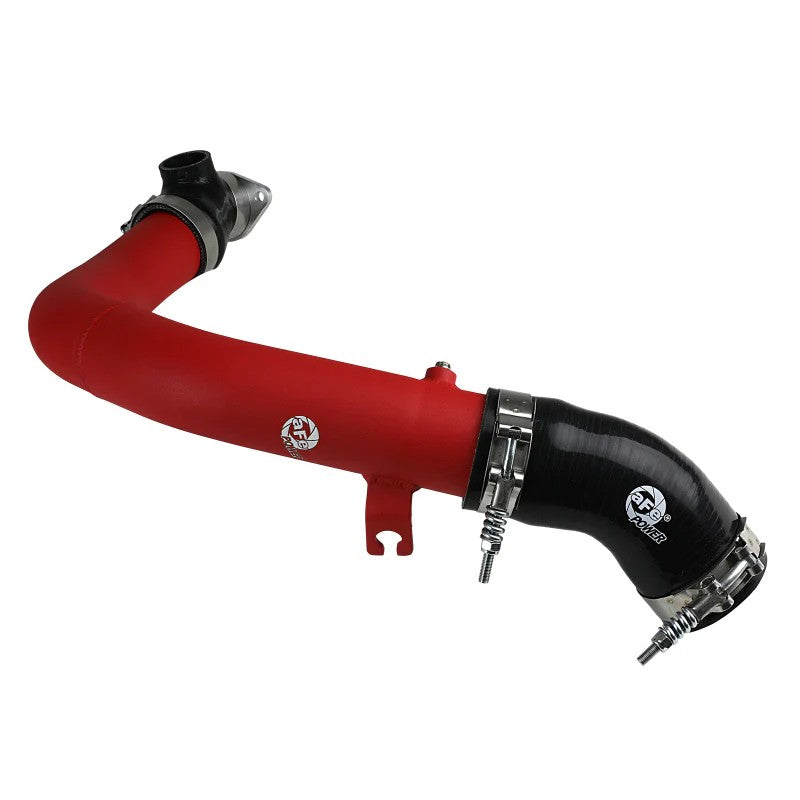 Textured red aluminum aFe BladeRunner hot side charge pipe with silicone couplers and T-bolt clamps