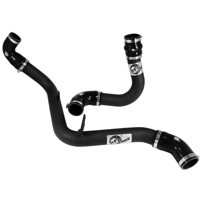 Textured black 2.5 inch aluminum hot and cold side intercooler charge pipes with silicone couplers and hardware.