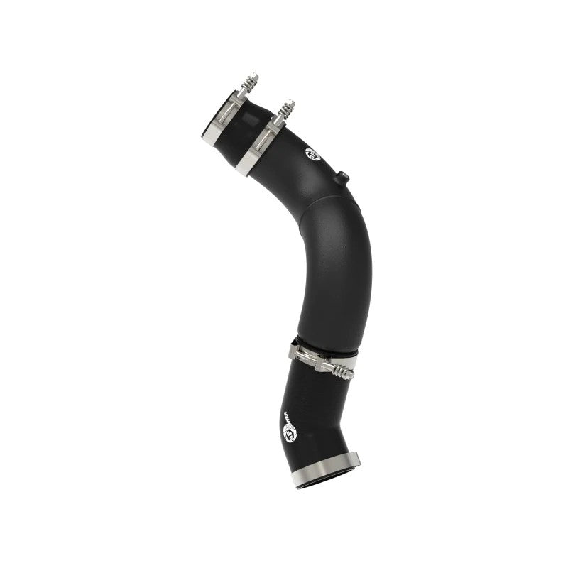 Wrinkle black aFe BladeRunner 3-1/2 inch aluminum cold charge pipe with silicone couplings and T-bolt clamps