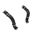 aFe BladeRunner wrinkle black mandrel-bent aluminum charge pipe kit with silicone couplers and T-bolt clamps for Ram 6.7L.