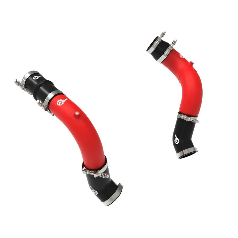 aFe BladeRunner Textured Red 3-inch and 3.5-inch aluminum charge pipes with silicone couplings and T-bolt clamps.