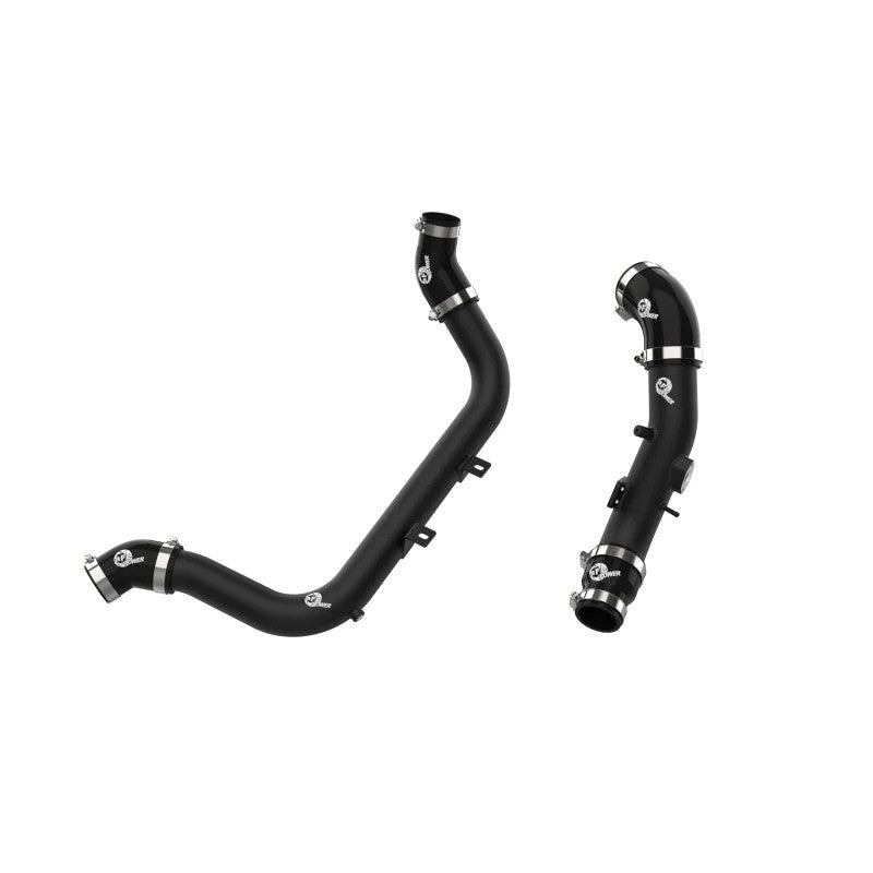 aFe BladeRunner wrinkle black powder-coated aluminum hot and cold charge pipes with silicone couplings and clamps.